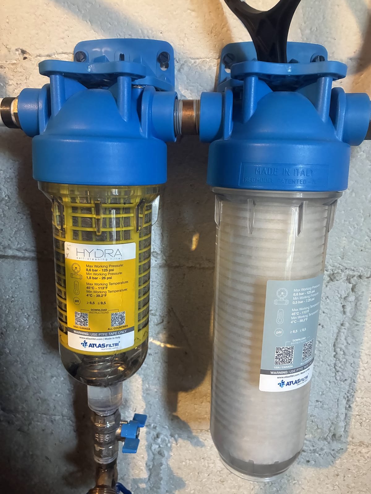 Sediment filter installed with shutoff valves for cartridge changes