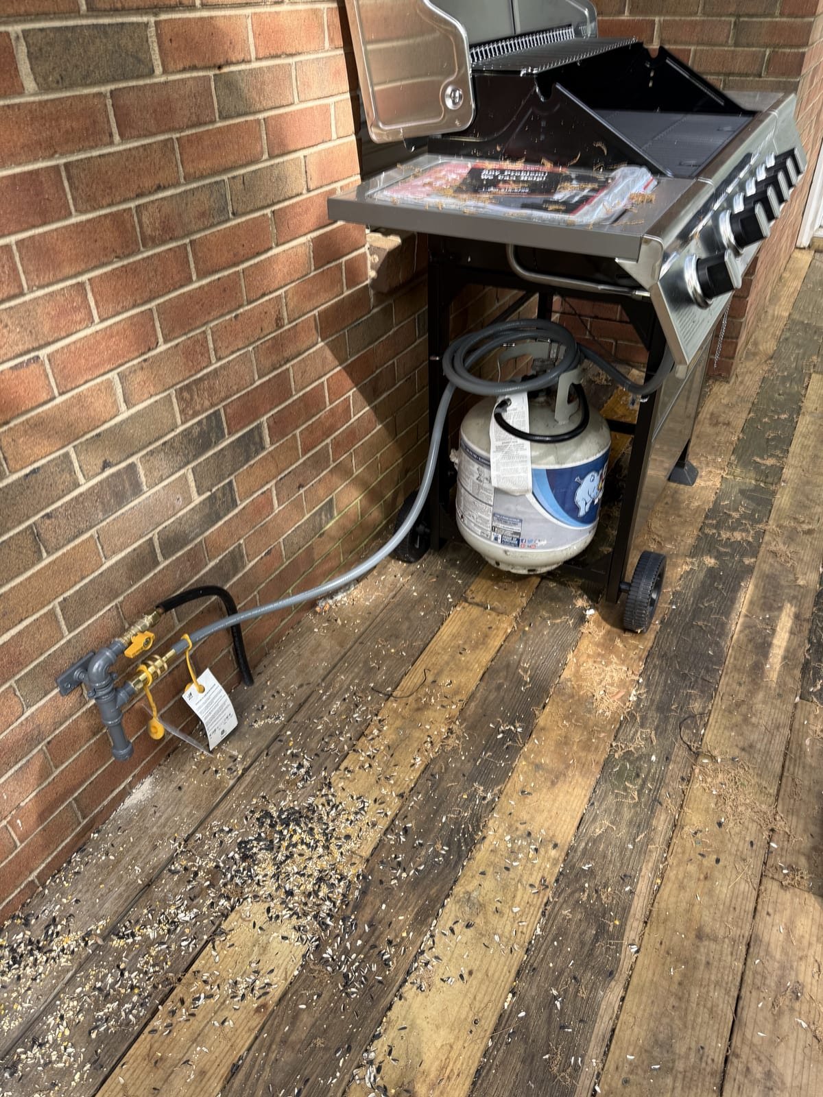 Permanent outdoor gas connection installed for a backyard grill