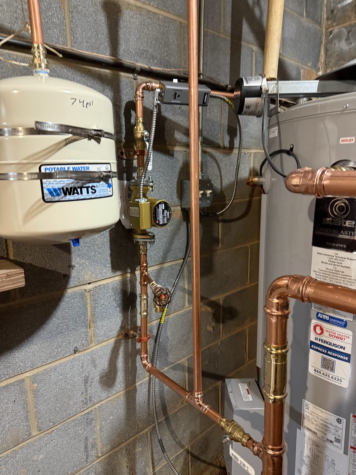 Hot water recirculation pump installed on top of a water heater